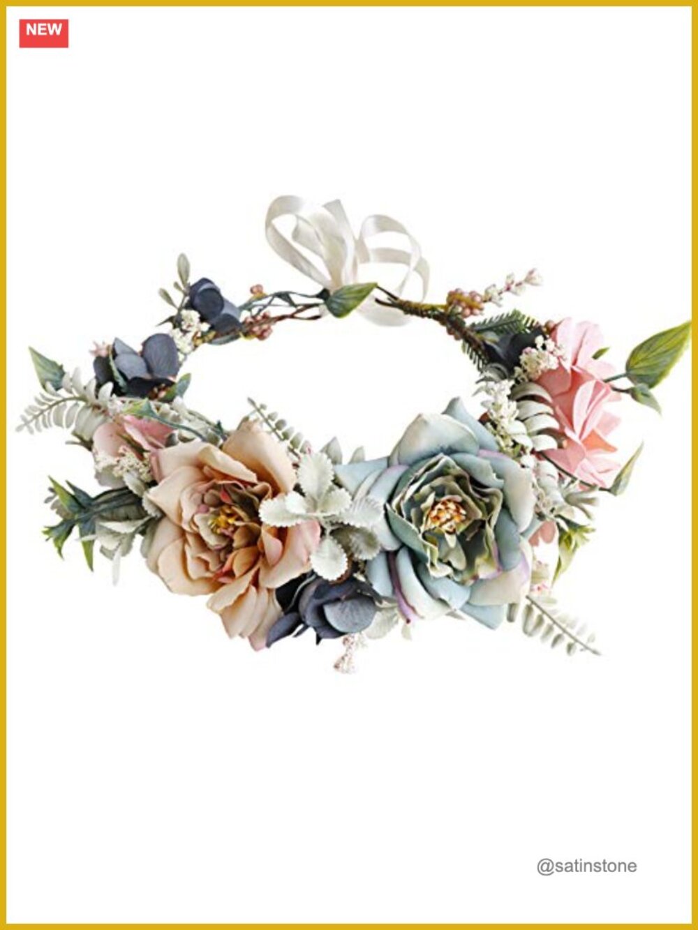Floral Crown Headband Handmade Fabric Flower Hair Wreath Adjustable Ribbon